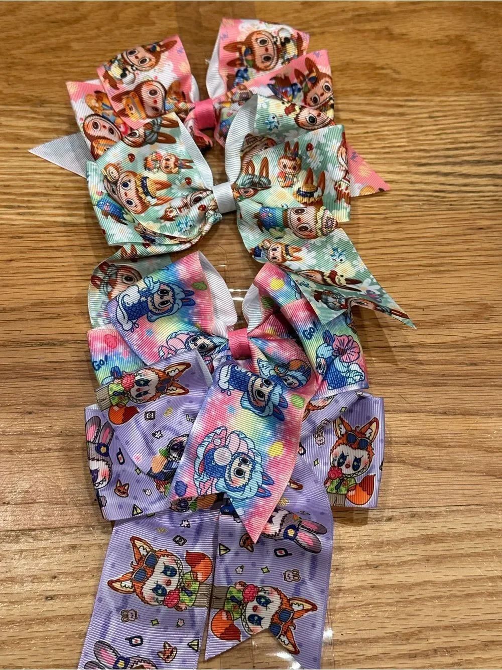 Labubu Monster Colorful Cartoon Large Hair Bows - Pastel 4Pk